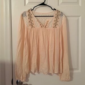 Chic Lace-Trimmed Cream Blouse